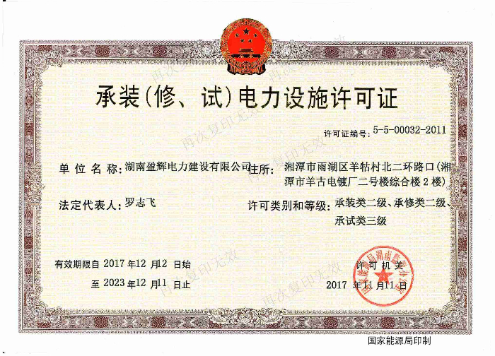 承裝（修、試）電力設(shè)施許可證